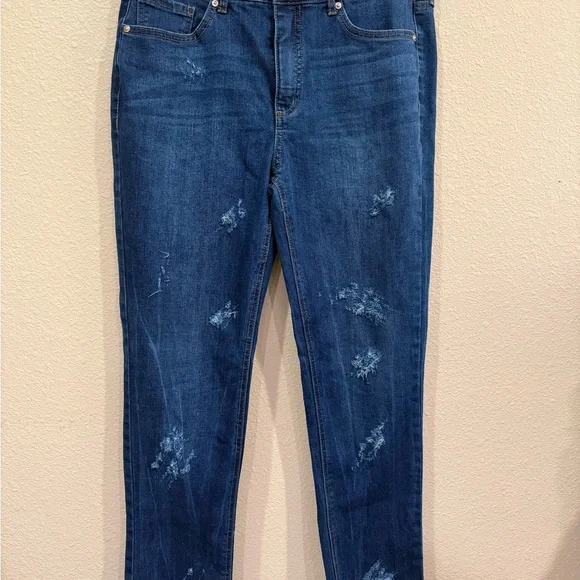 Seven7 Dark Blue Distressed Skinny Jeans - Picture 2 of 6
